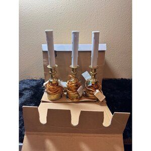 Vintage Brass Electric Candlestick Lamps Set Of 3 With White  New In Package